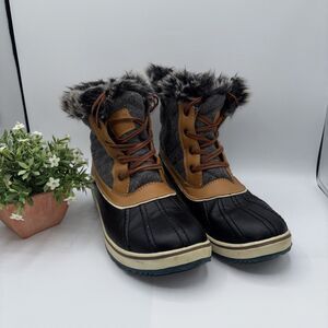 GLOBALWIN Size 8 Winter Boots Snow Boots 7" Black/Brown Zip UP Women FLAWS